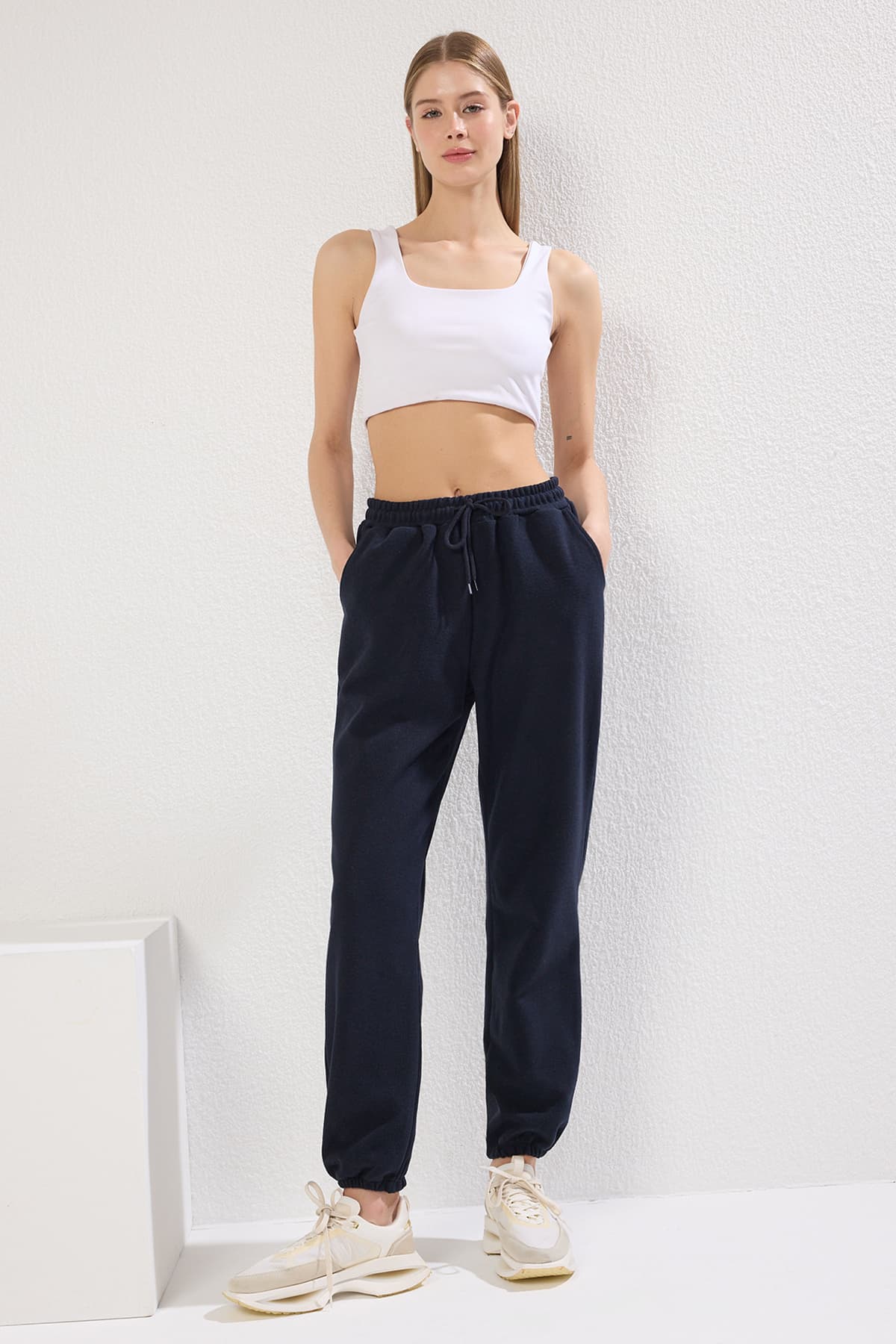 Koyu Lacivert Selanik Rahat Kalıp Cepli Örme Spor Eşofman Altı