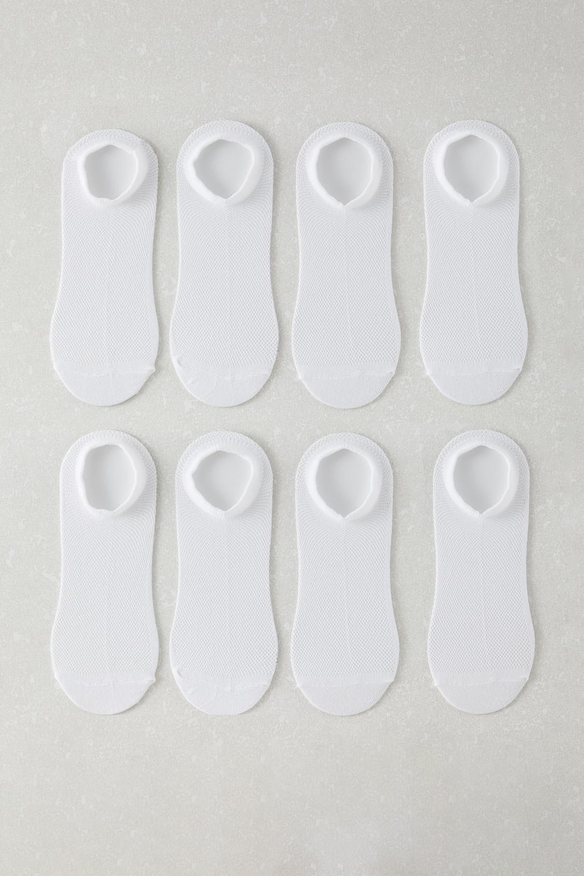 Beyaz Unisex 8'li Kısa Boy-Görünmez Yazlık Pamuklu Hava Alan Çorap