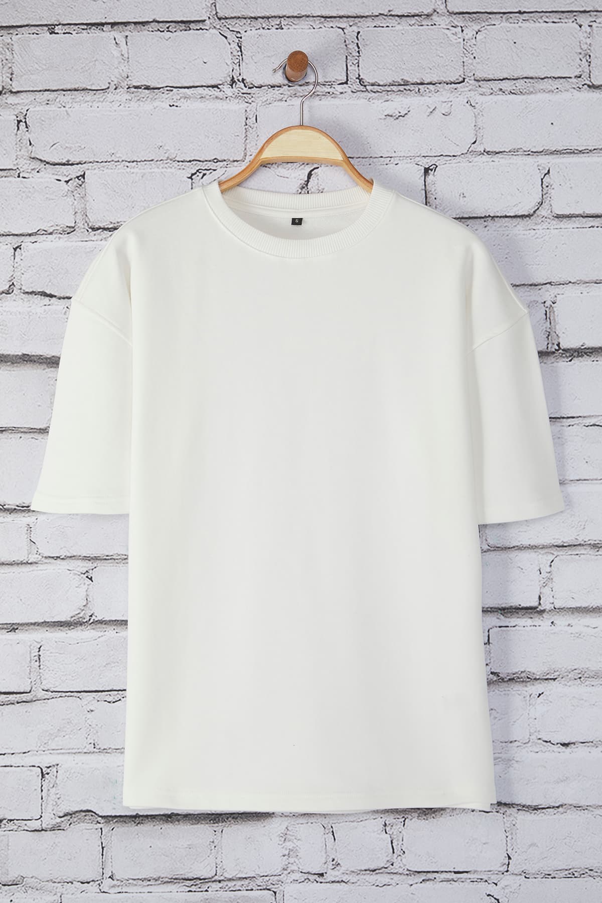 Beyaz Oversize/Geniş Kesim Pamuklu Kalın Basic T-Shirt