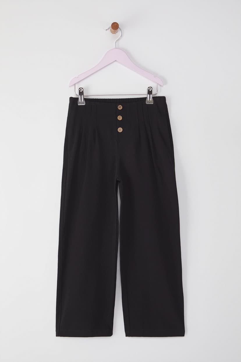 Siyah Kız Çocuk %100 Pamuk Basic Wide Leg Örme Pantolon