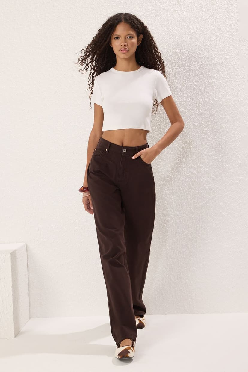 Kahverengi Yüksek Bel Wide Leg Jeans