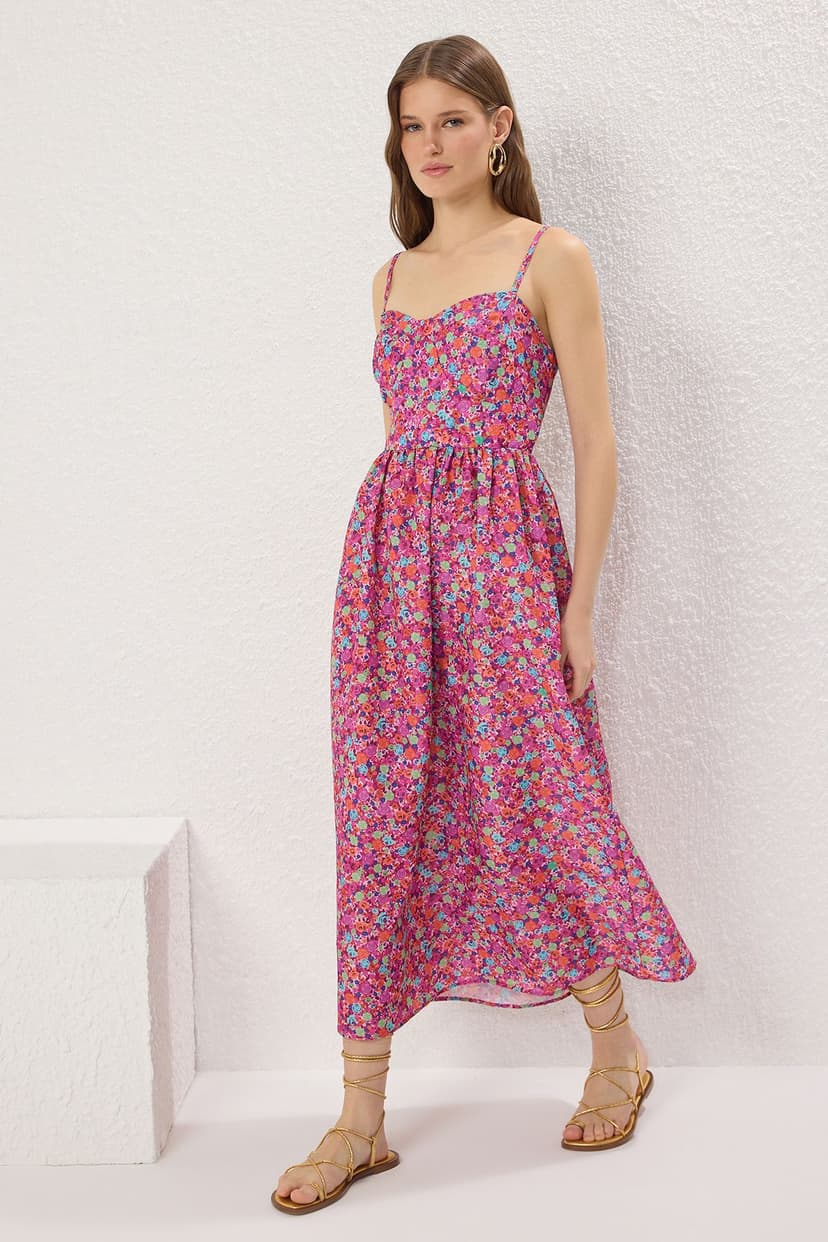 Trendyolmilla Pembe Çiçekli Maxi Dokuma Elbise TWOSS24EL00700