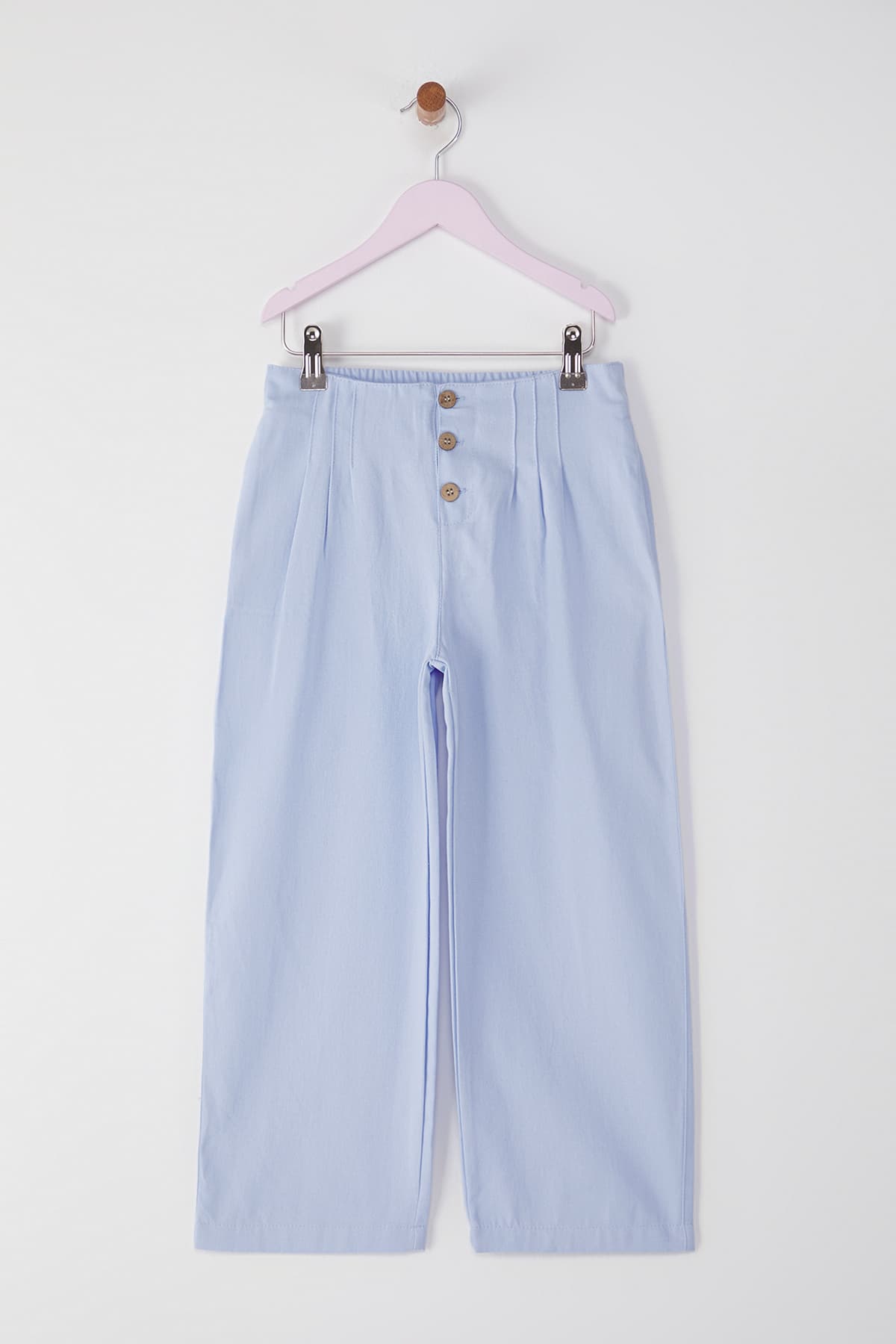 Açık Mavi Kız Çocuk %100 Pamuk Basic Wide Leg Örme Pantolon