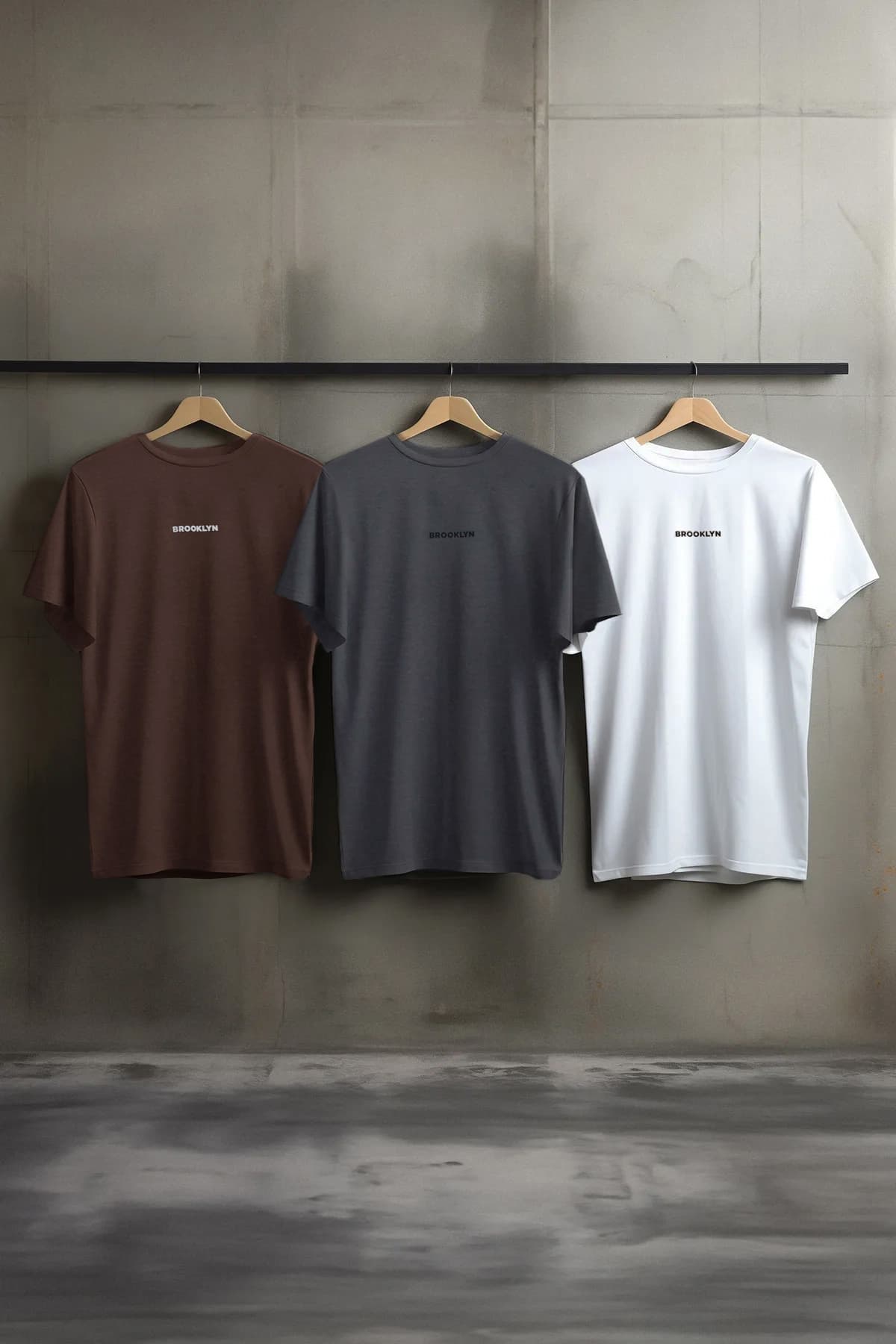 Beyaz-Antrasit-Koyu Kahverengi 3'lü Paket Regular Fit Baskılı %100 Pamuklu T-Shirt