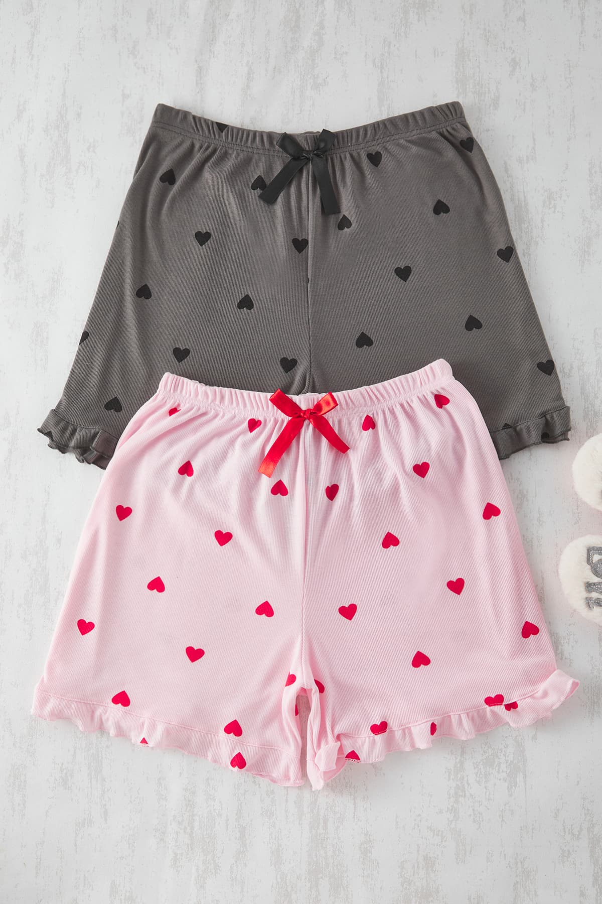 Trendyolmilla Curve Çok Renkli Kalp Desenli Fırfırlı 2'li Paket Kaşkorse Örme Pijama Altı TBBSS25IA00007