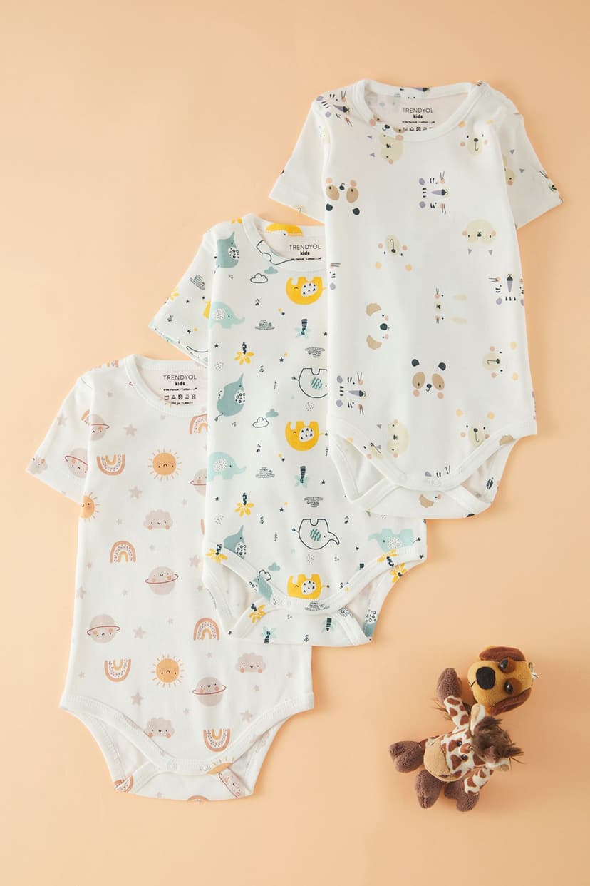Trendyolmilla Kids Beyaz-Beyaz-Beyaz 3'lü Unisex %100 Pamuk Basic Baby Çıtçıtlı Body/Zıbın TKDSS25ZO00000