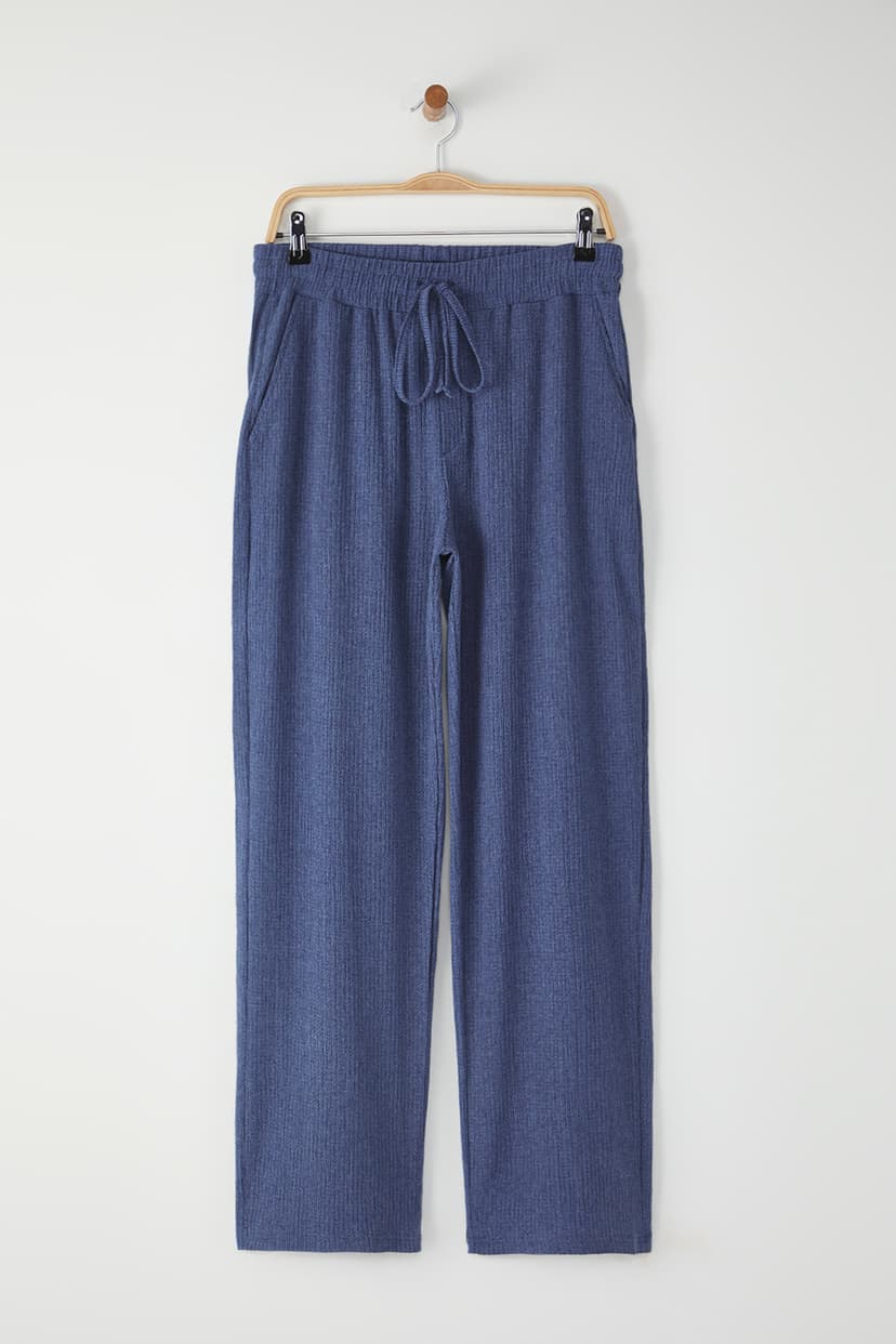 Indigo Wide Leg Dokulu Açık Paça Eşofman Altı