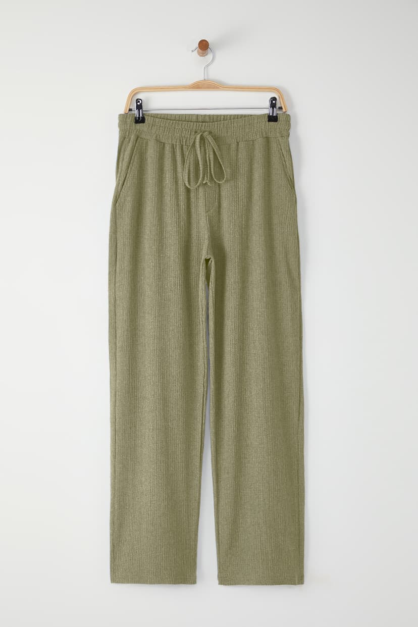 Mint Wide Leg Dokulu Açık Paça Eşofman Altı
