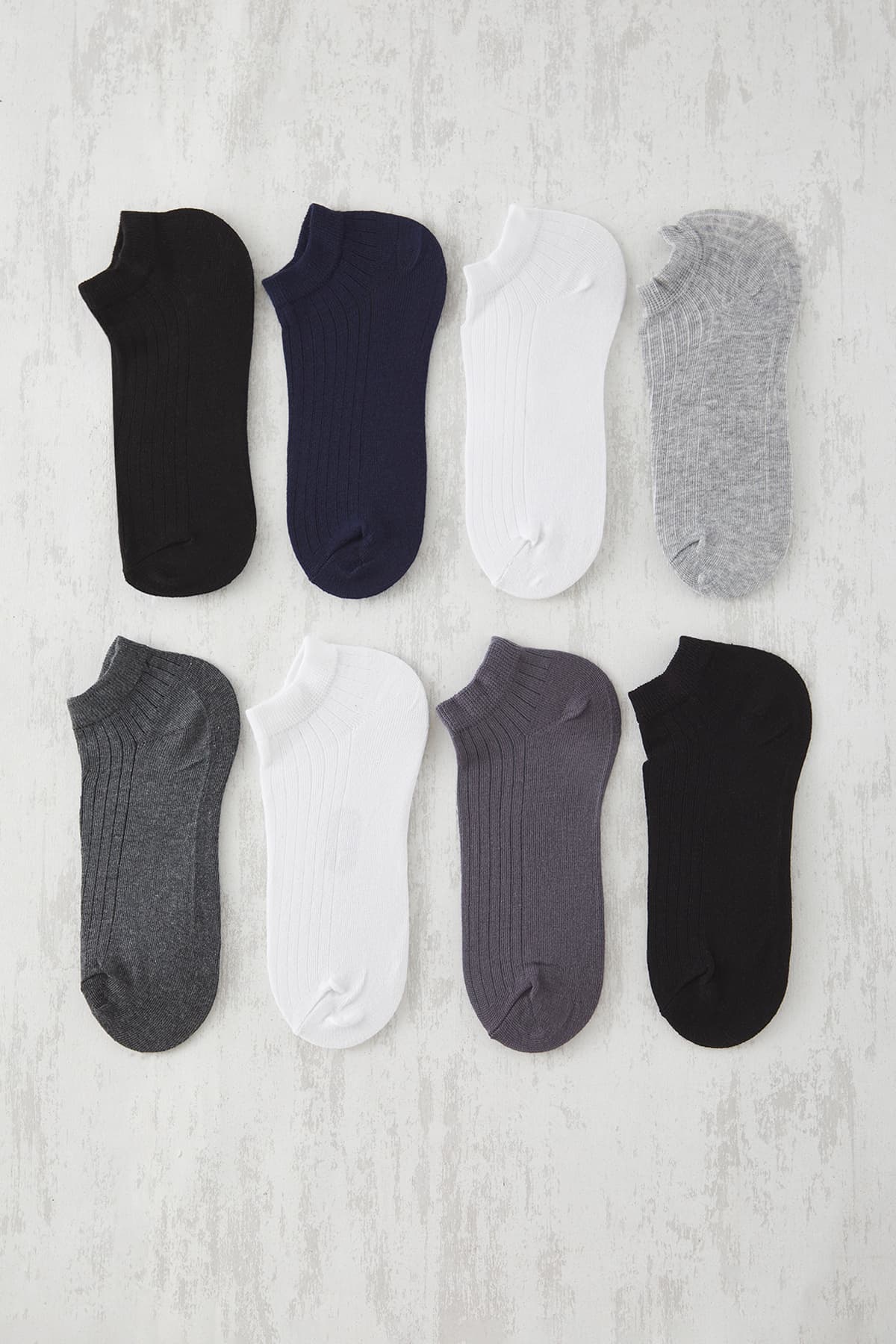 Gri Unisex 8'li Paket Kısa Boy Patik Pamuklu Çorap