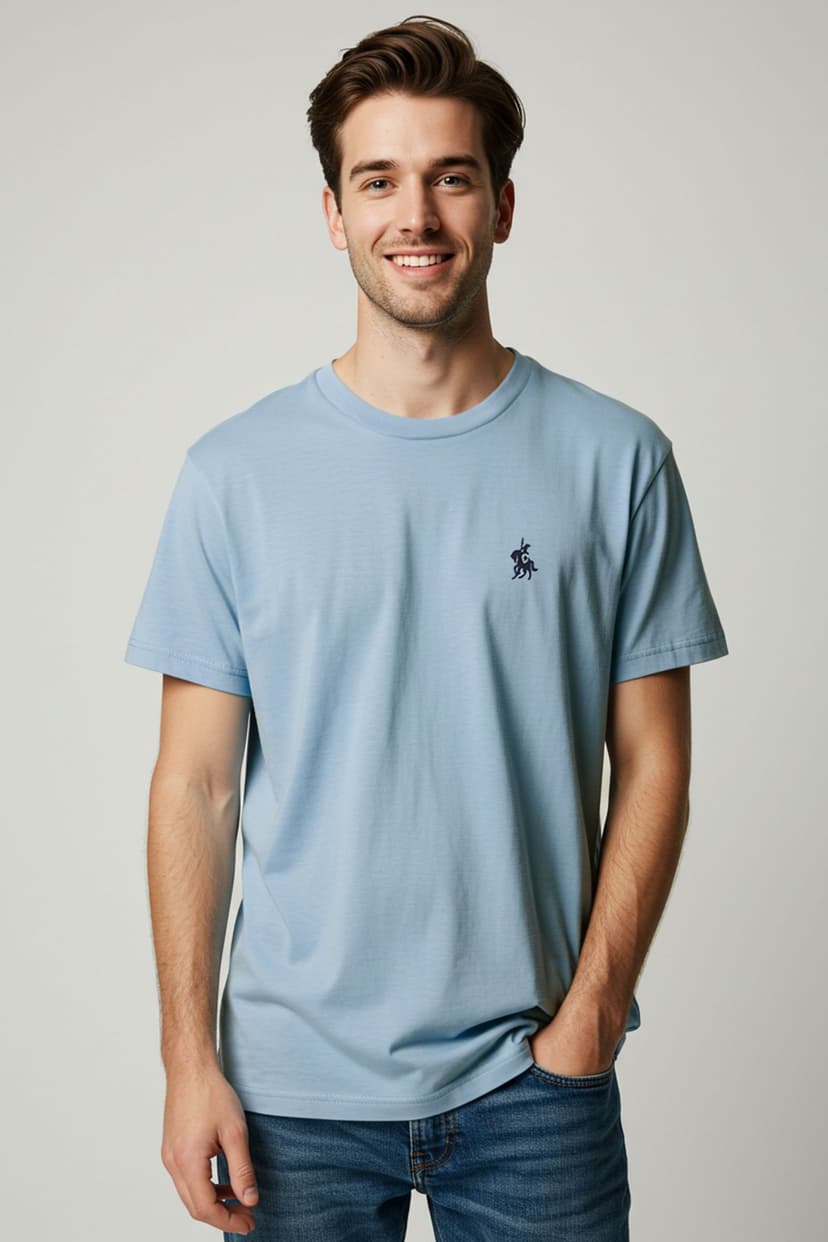 Açık Mavi Regular/Normal Kesim Nakış Detaylı %100 Pamuklu T-Shirt
