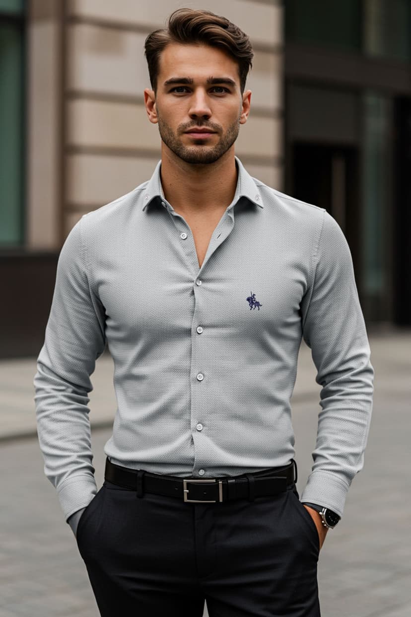 Haki Regular Fit Nakış Detaylı Smart Gömlek