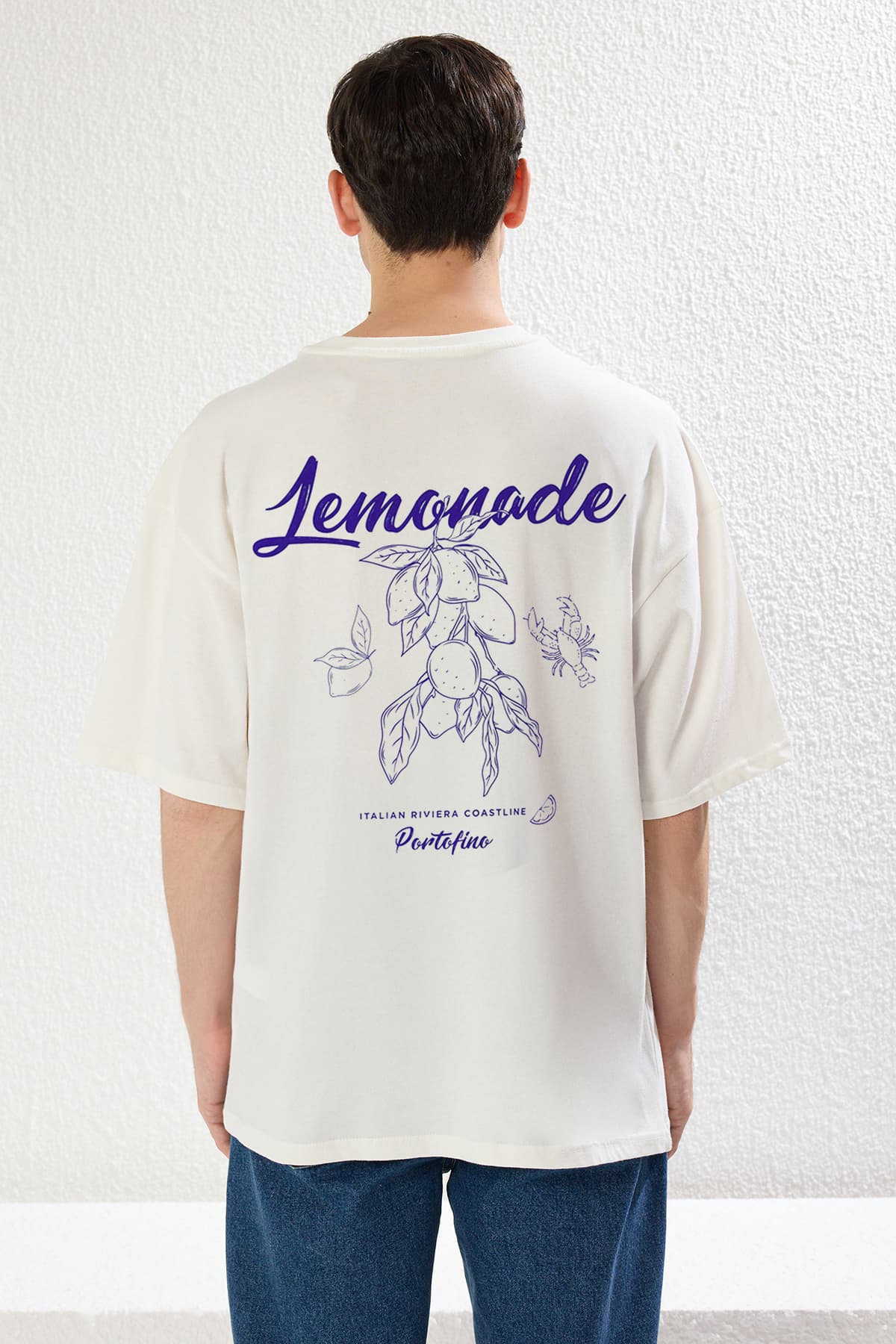 Beyaz Oversize/Geniş Kesim Limon Baskılı %100 Pamuk T-Shirt