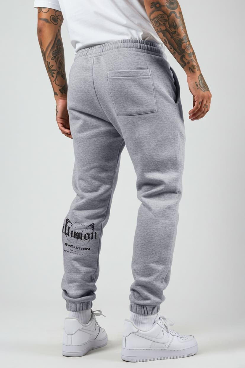 Gri Melanj Oversize/Geniş Kesim Lastik Paça Kelebek Baskılı Eşofman Altı