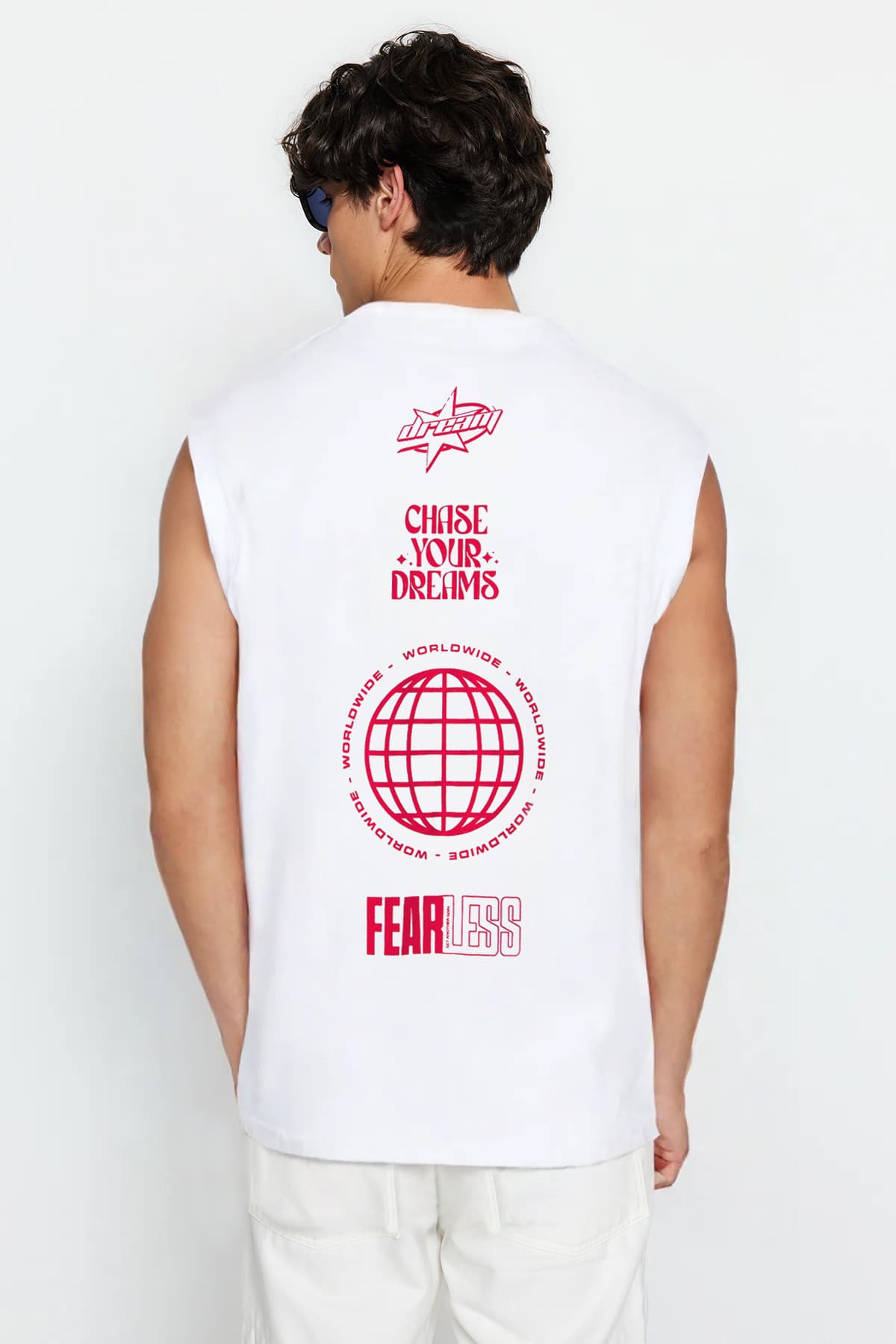 Beyaz Oversize/Geniş Kesim %100 Pamuklu Baskılı T-Shirt