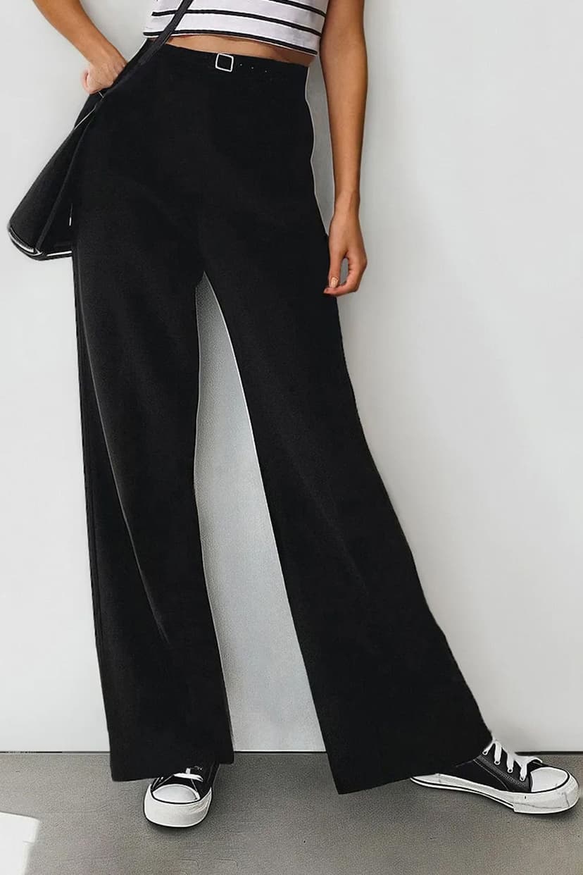 Siyah Yüksek Bel Wide Leg/Geniş Paça Pileli Dokuma Kumaş Pantolon