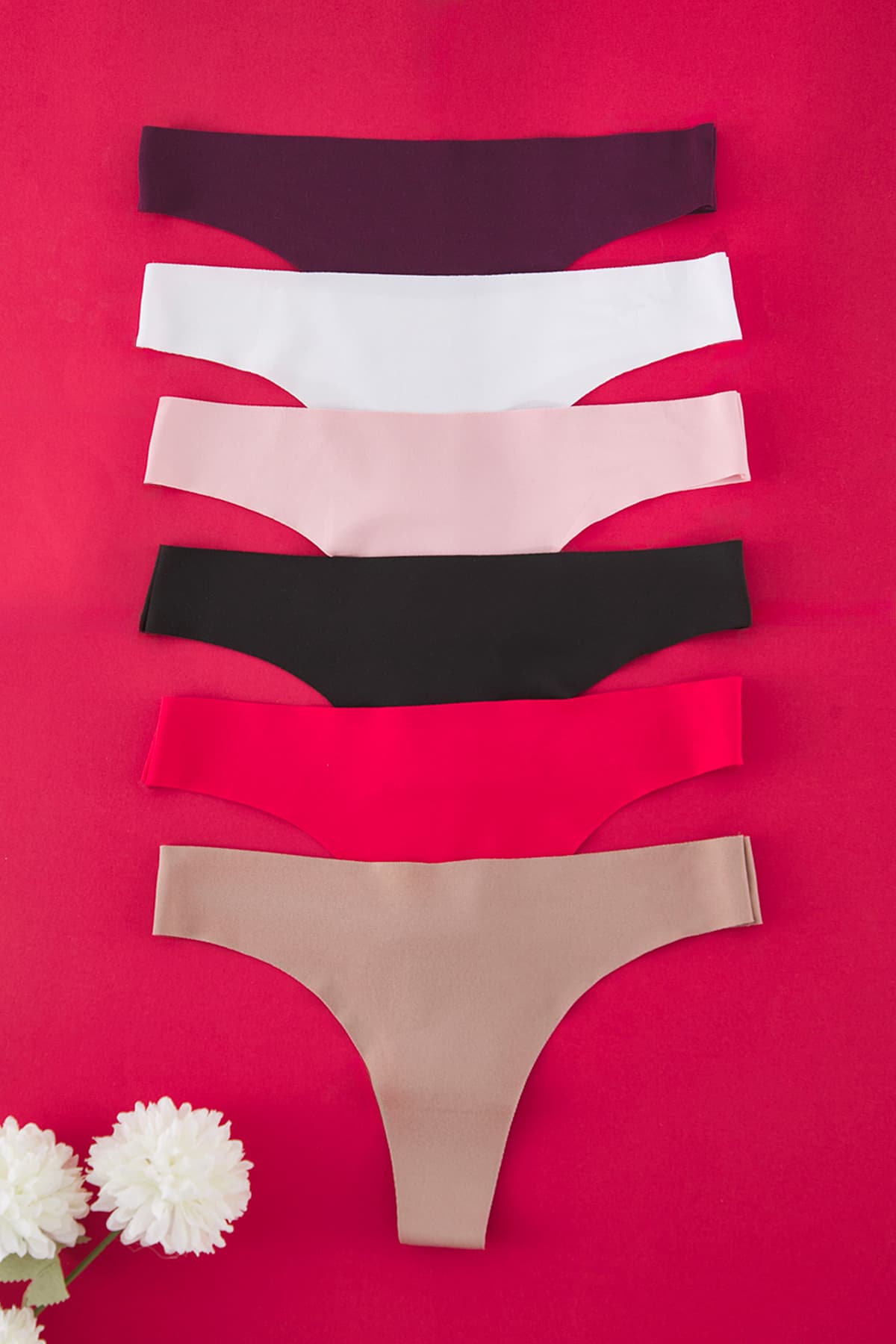 Çok Renkli 6'lı Micro Dikişsiz/İz Yapmaz Lazer Kesim Tanga Örme Külot