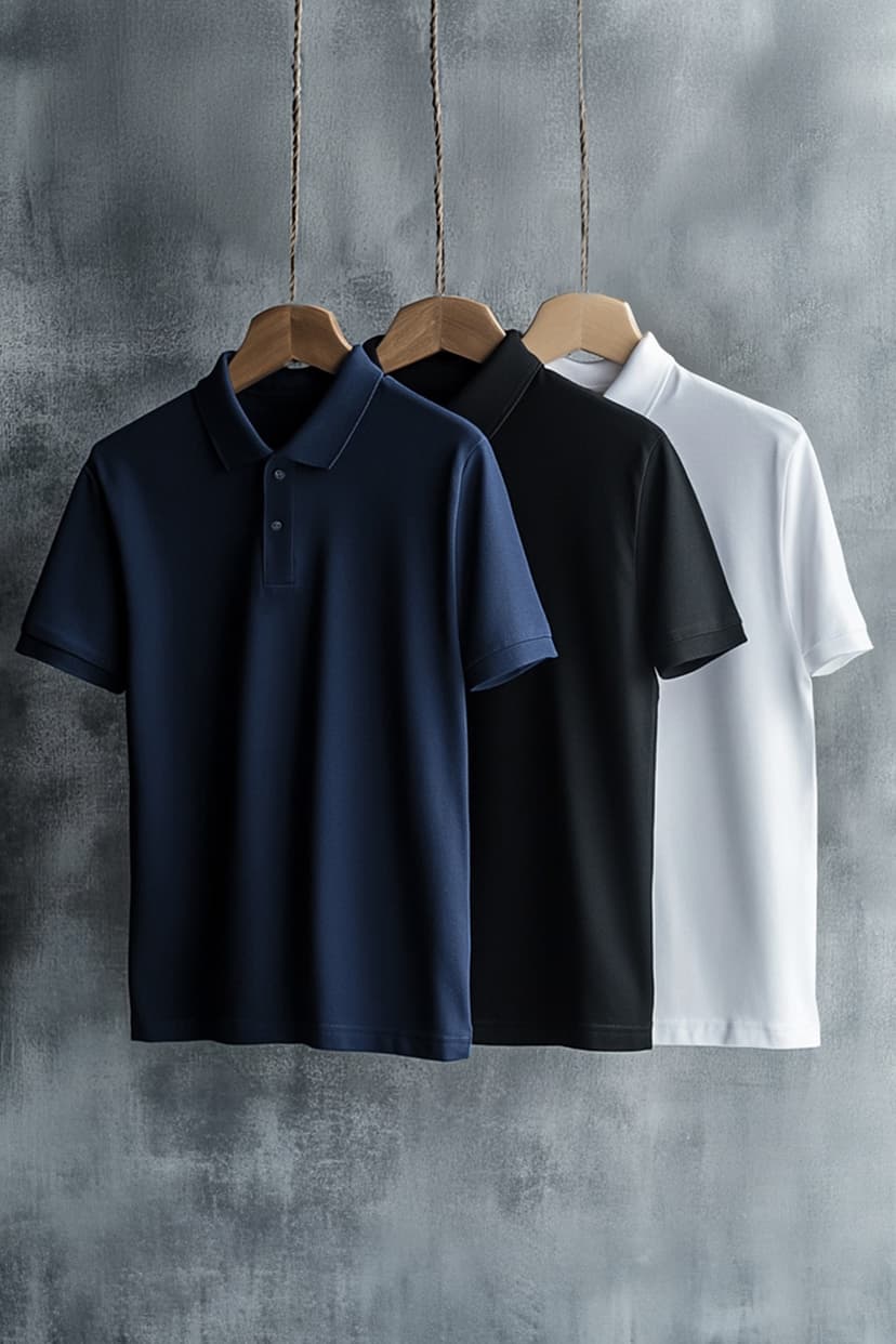 Siyah-Beyaz-Lacivert Slim/Dar Kesim 3'lü Paket Polo Yaka T-shirt