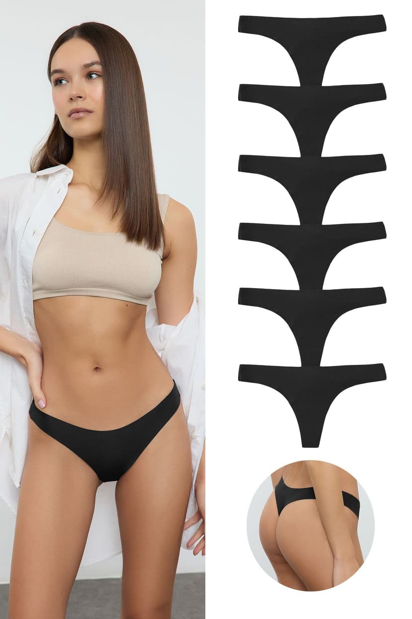 Siyah 6'lı Micro Dikişsiz/İz Yapmaz Lazer Kesim Tanga Örme Külot