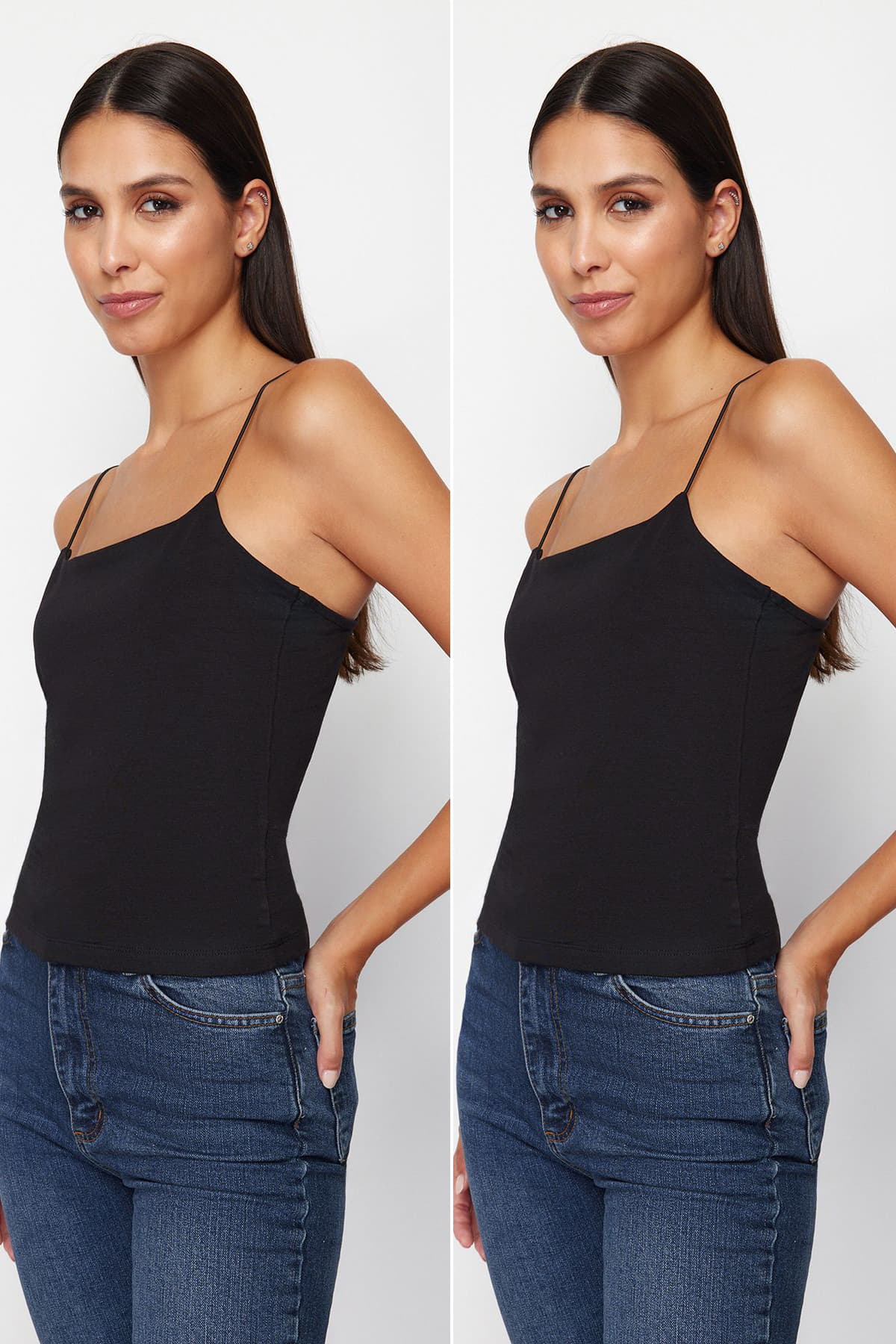 Siyah-Siyah Askılı Regular Boy Vücuda Oturan Esnek 2'li Paket Örme Atlet