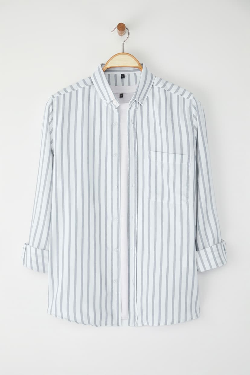 Haki Regular Fit Çizgili Oxford Kolay Ütülenebilir Erkek Gömlek