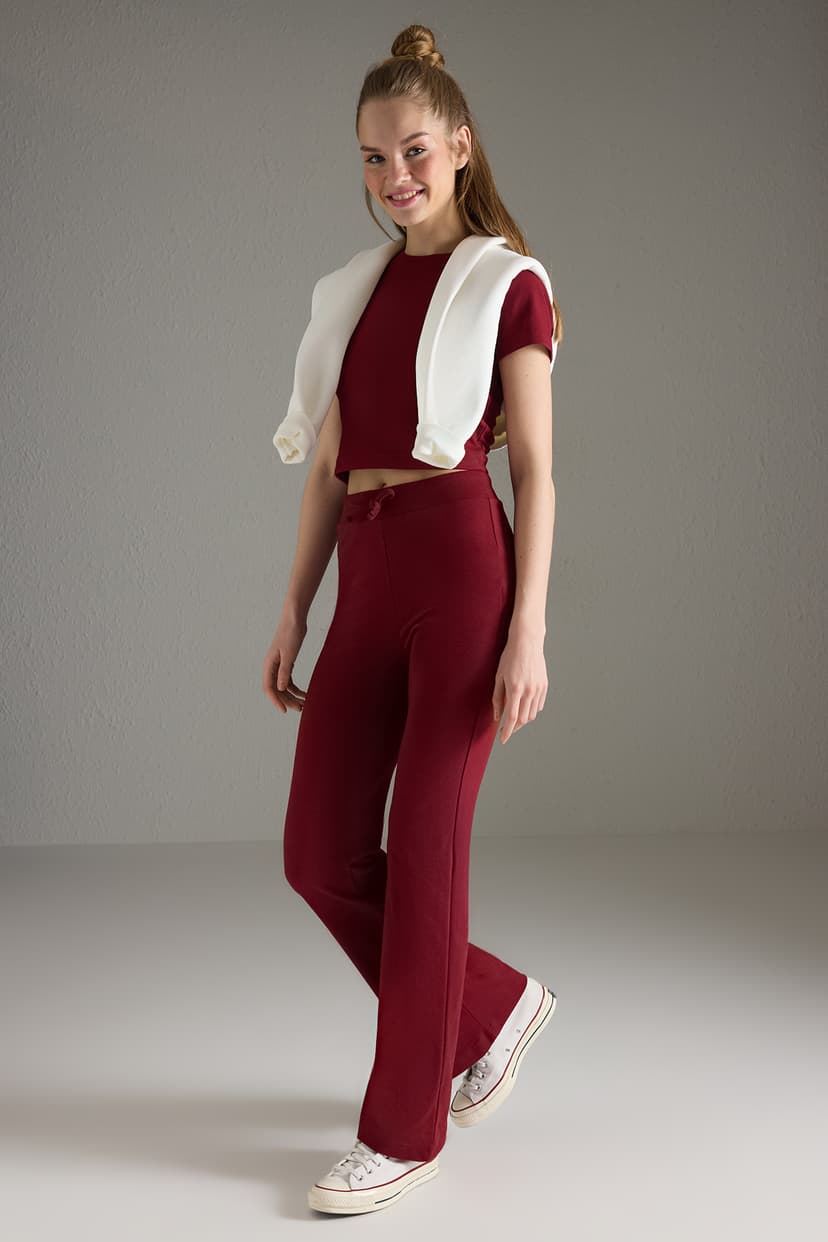 Trendyolmilla Bordo Fitted/Vücuda Oturan Esnek Örme Örme Alt-Üst Takım TWOSS25AU00053