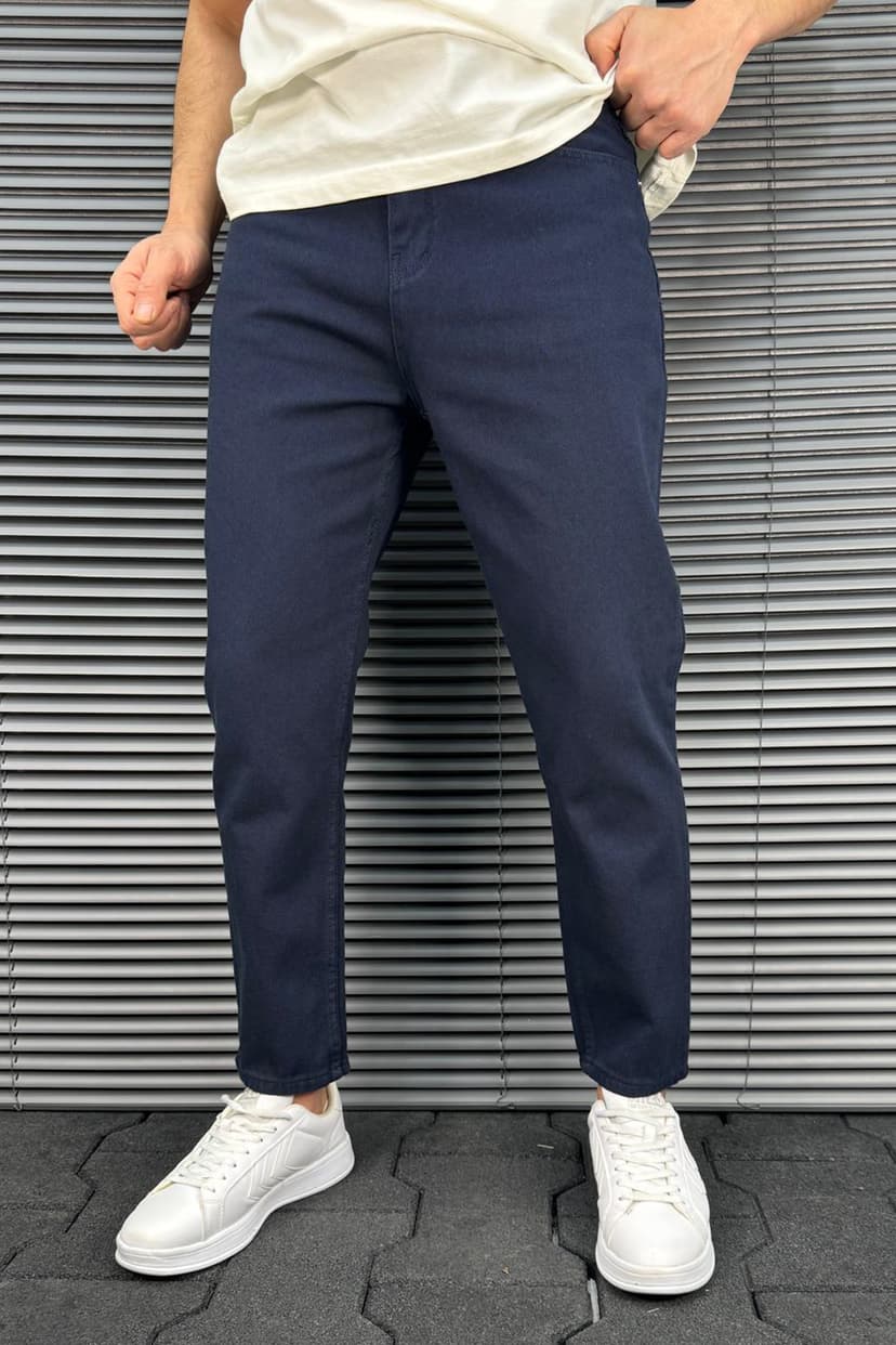 Lacivert Boyfriend Kalıp %100 Pamuklu Rahat Gabardin Pantolon