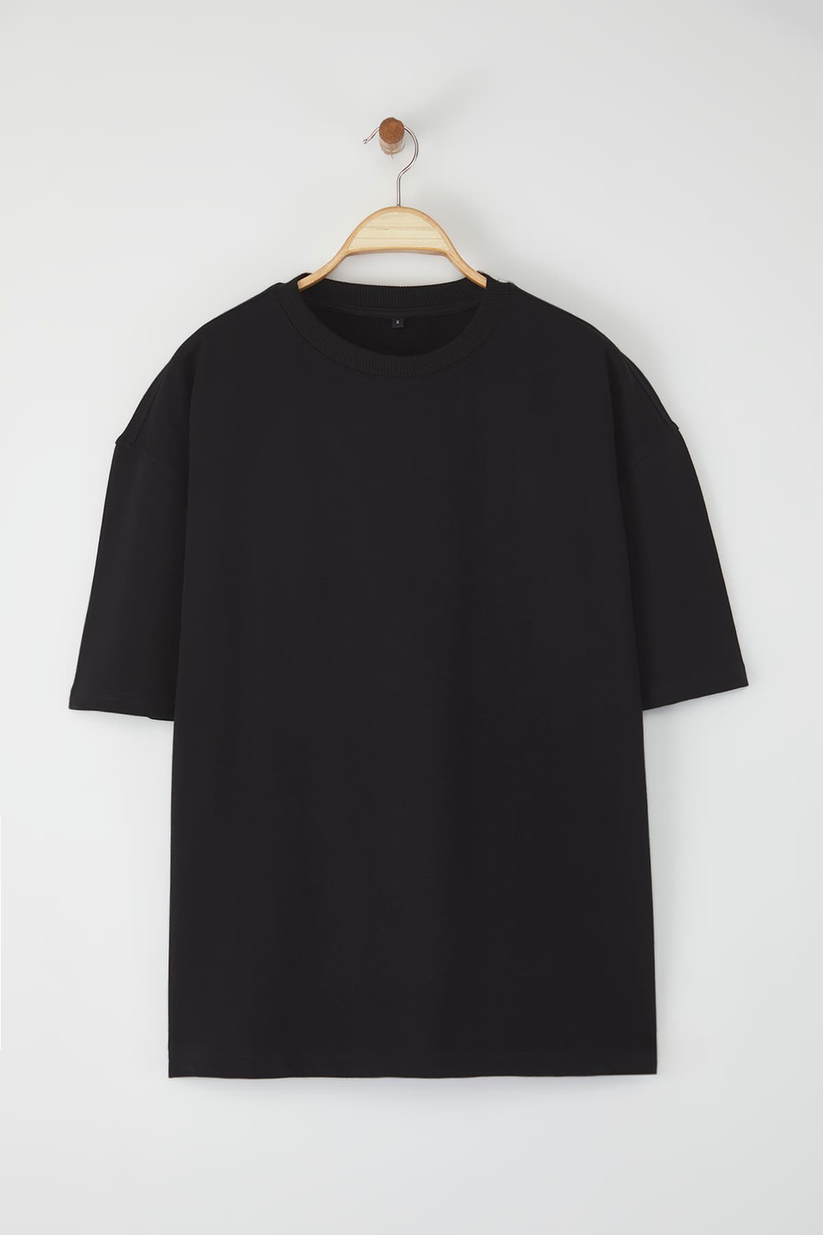 Siyah Oversize/Geniş Kesim Pamuklu Kalın Basic T-Shirt