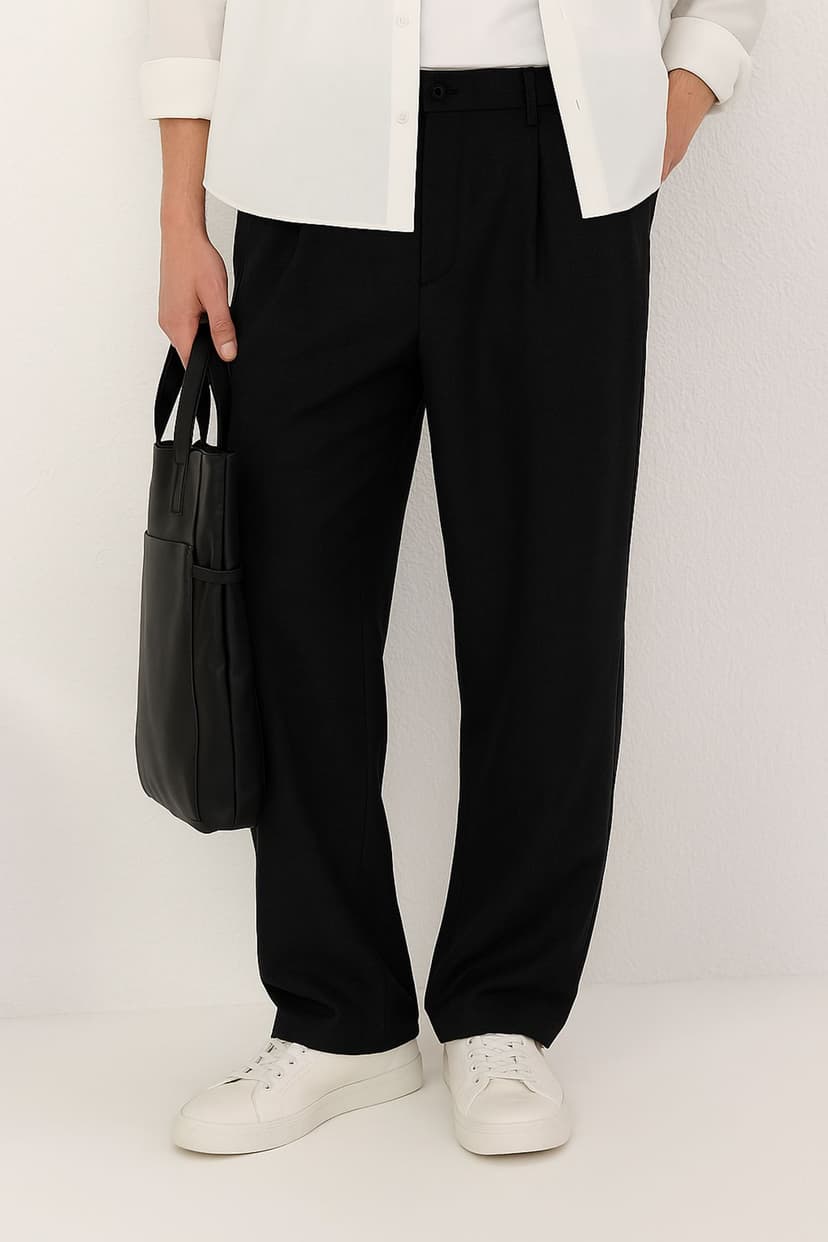 Siyah Wide Leg Bol Kumaş Baggy Pantolon