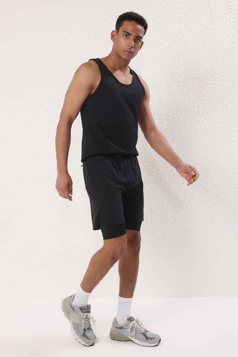 Siyah Running Hızlı Kuruma Micropoly Antrenman Fitness Taytlı Outdoor Şort