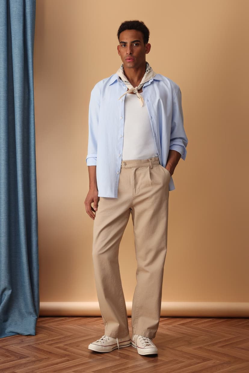 Bej Straight Geniş Paça Rahat Gabardin %100 Pamuklu Pantolon
