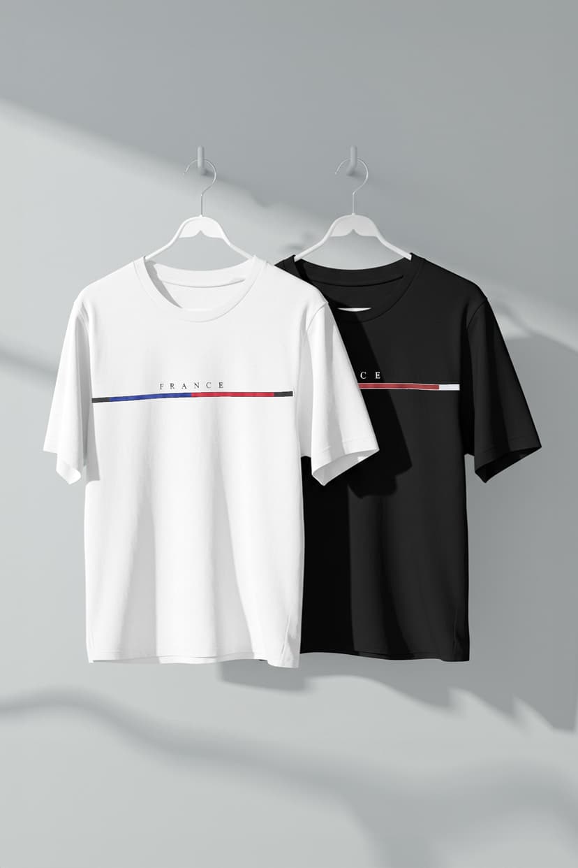 Siyah-Beyaz 2'li Paket Regular/Normal Kesim France Baskılı T-shirt