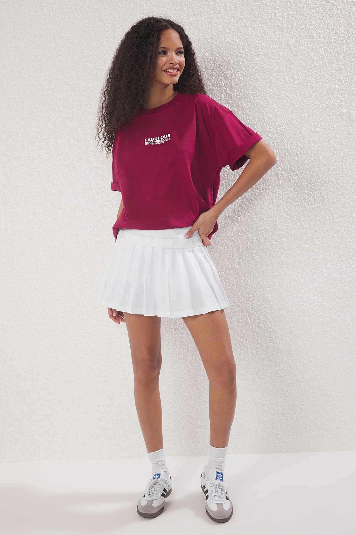 Koyu Vişne Örme T-Shirt