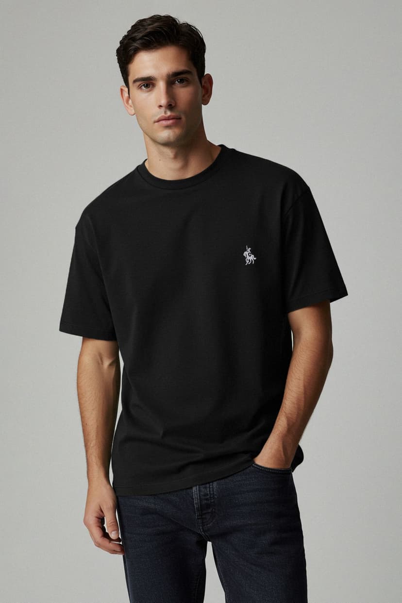 Siyah Regular/Normal Kesim Nakış Detaylı %100 Pamuklu T-Shirt