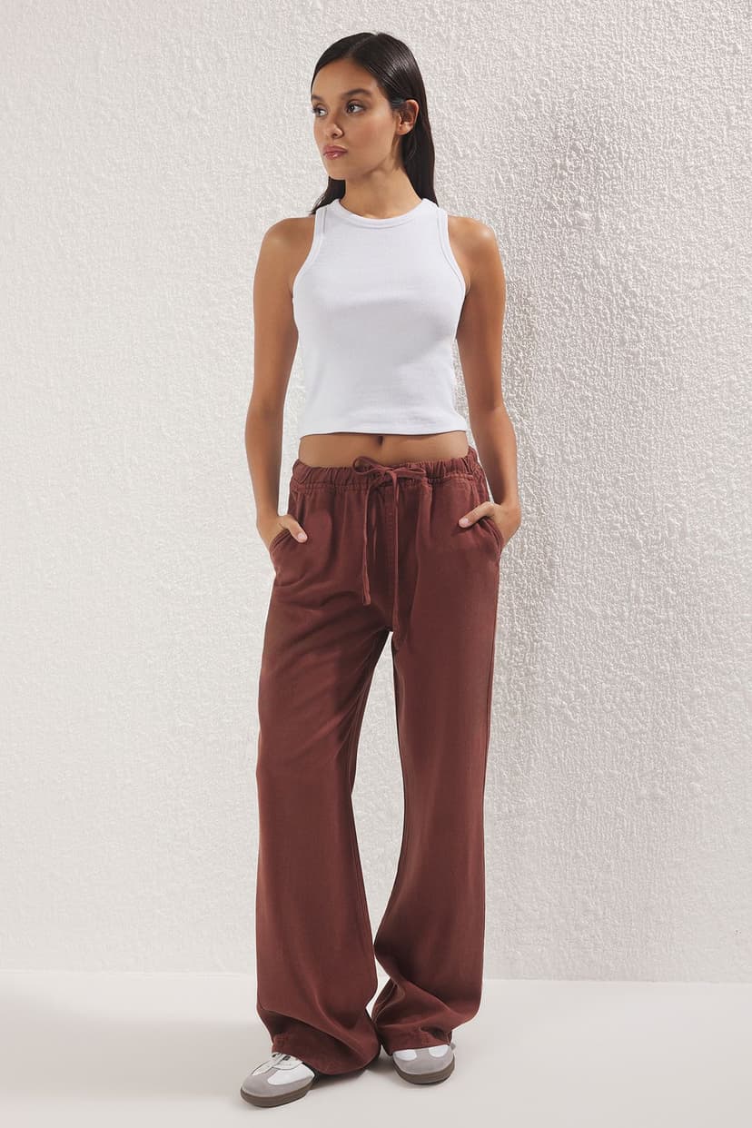 Kahverengi More Sustainable %100 Tencel™ Beli Lastikli Yüksek Bel Jeans