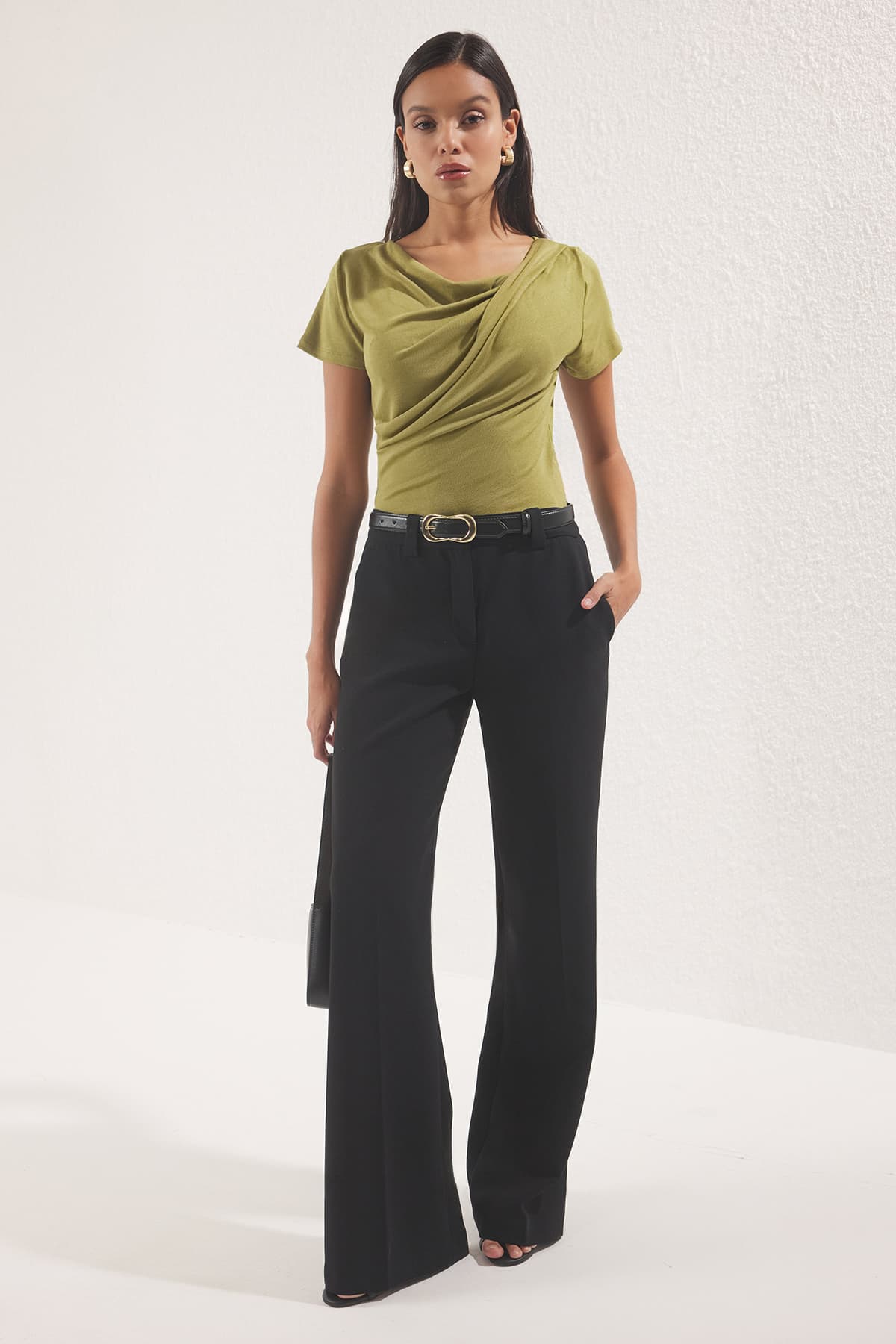 Yağ Yeşil Örme Bluz