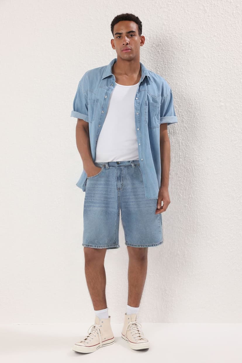 Mavi Baggy Denim Kot Şort