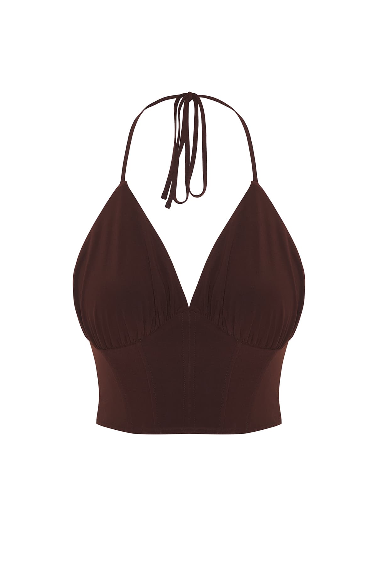 Kahverengi V Yaka Dokuma Büstiyer