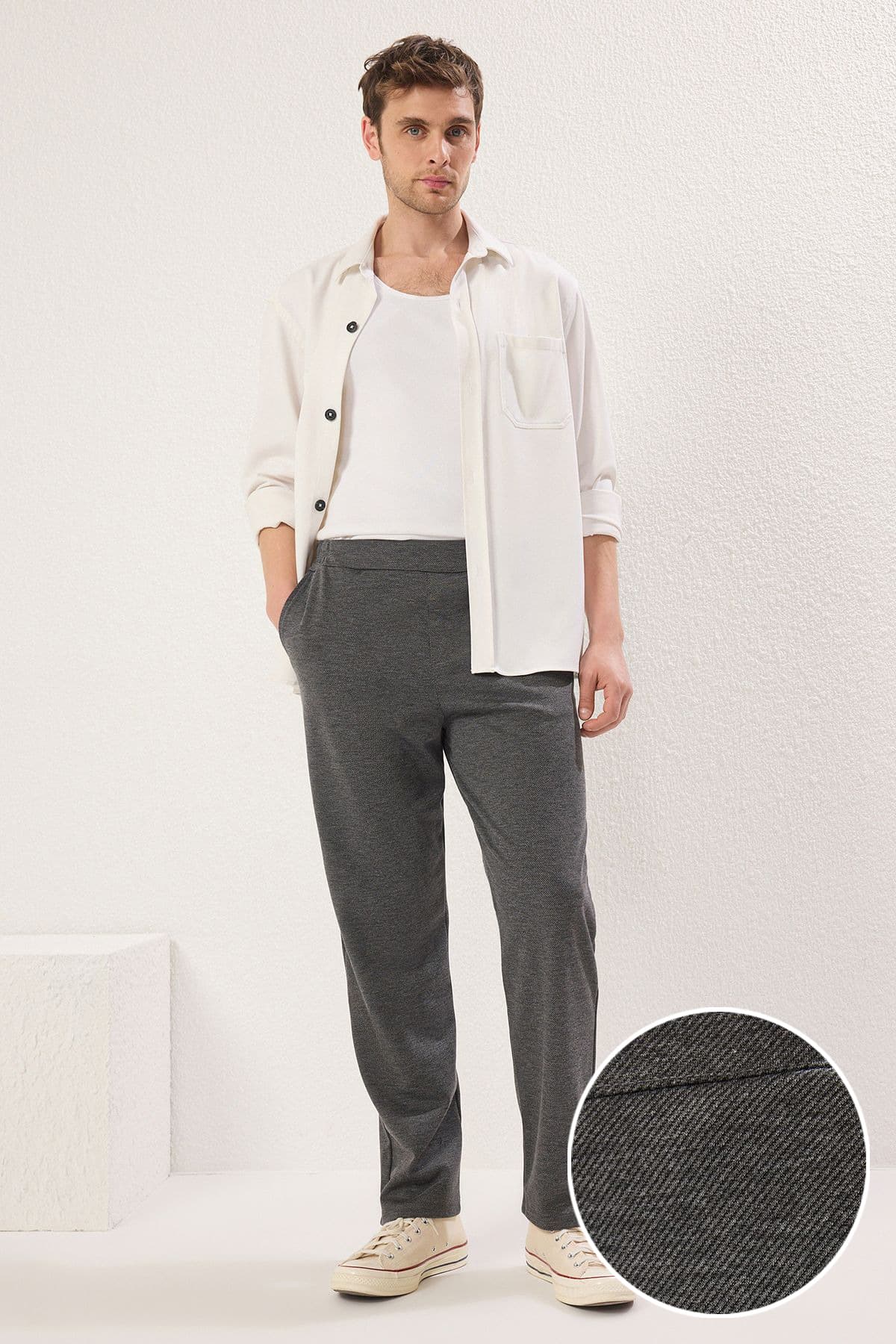 Antrasit Regular/Normal Kesim Beli Lastikli Rahat Şık Örme Pantolon