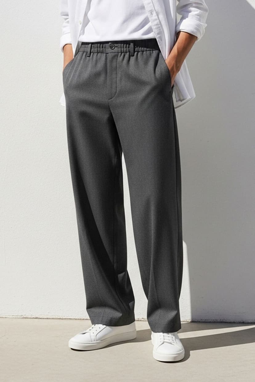 Açık Gri Wide Leg Bol Kumaş Baggy Pantolon