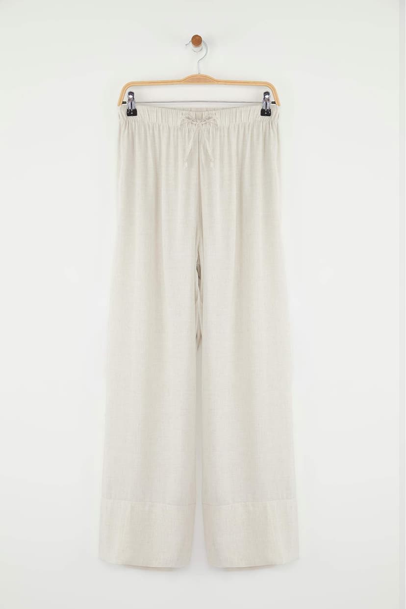 Trendyolmilla Taş Keten Wide Leg/Geniş Paça Beli Lastikli Pantolon TWOSS25PL00124