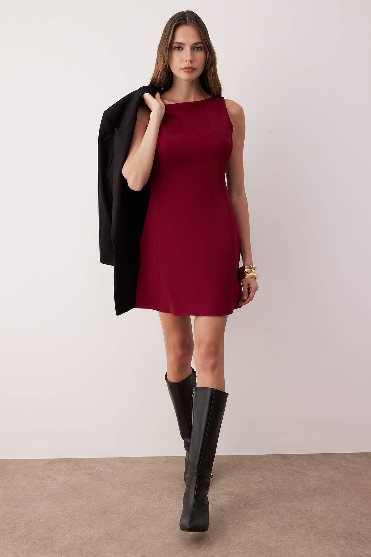 Trendyolmilla Bordo A-Kesim Mini Dokuma Elbise TWOAW25EL00192