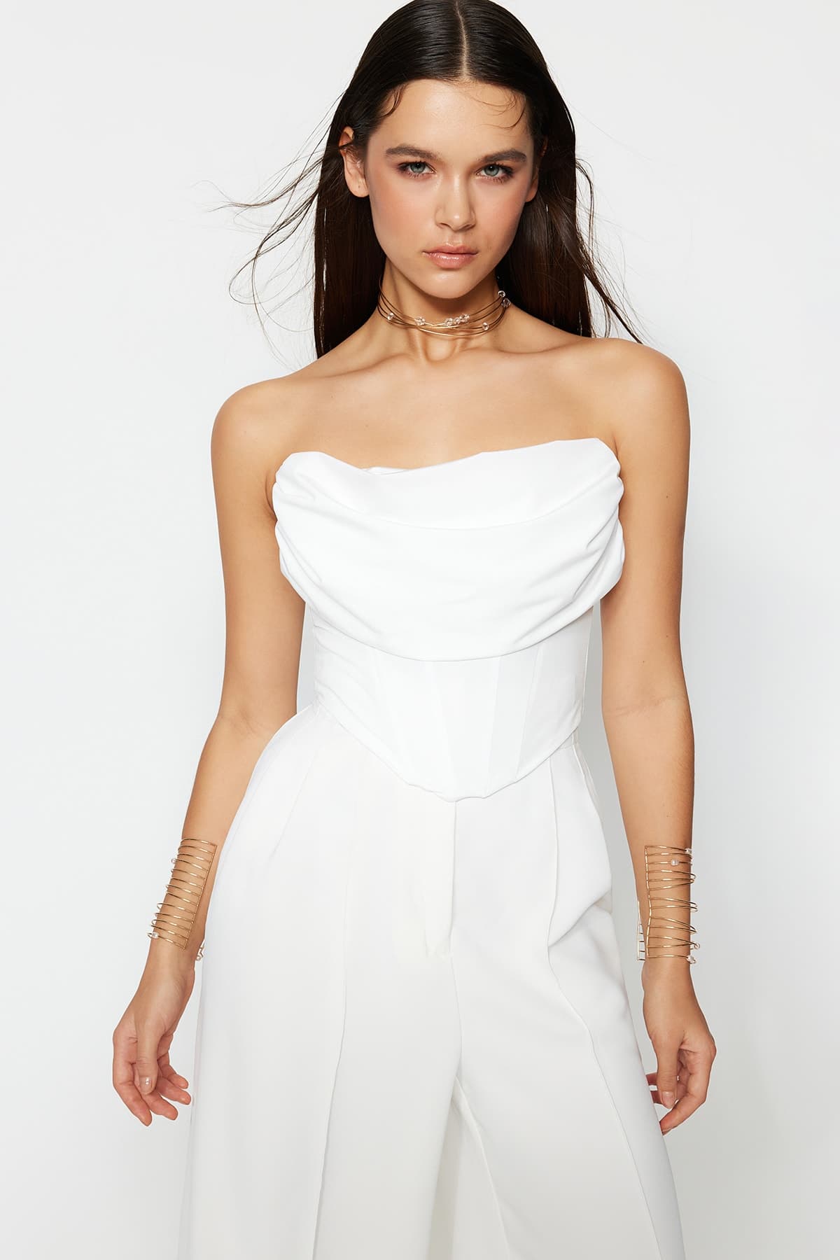 Ekru Balen Detaylı Örme Saten Büstiyer