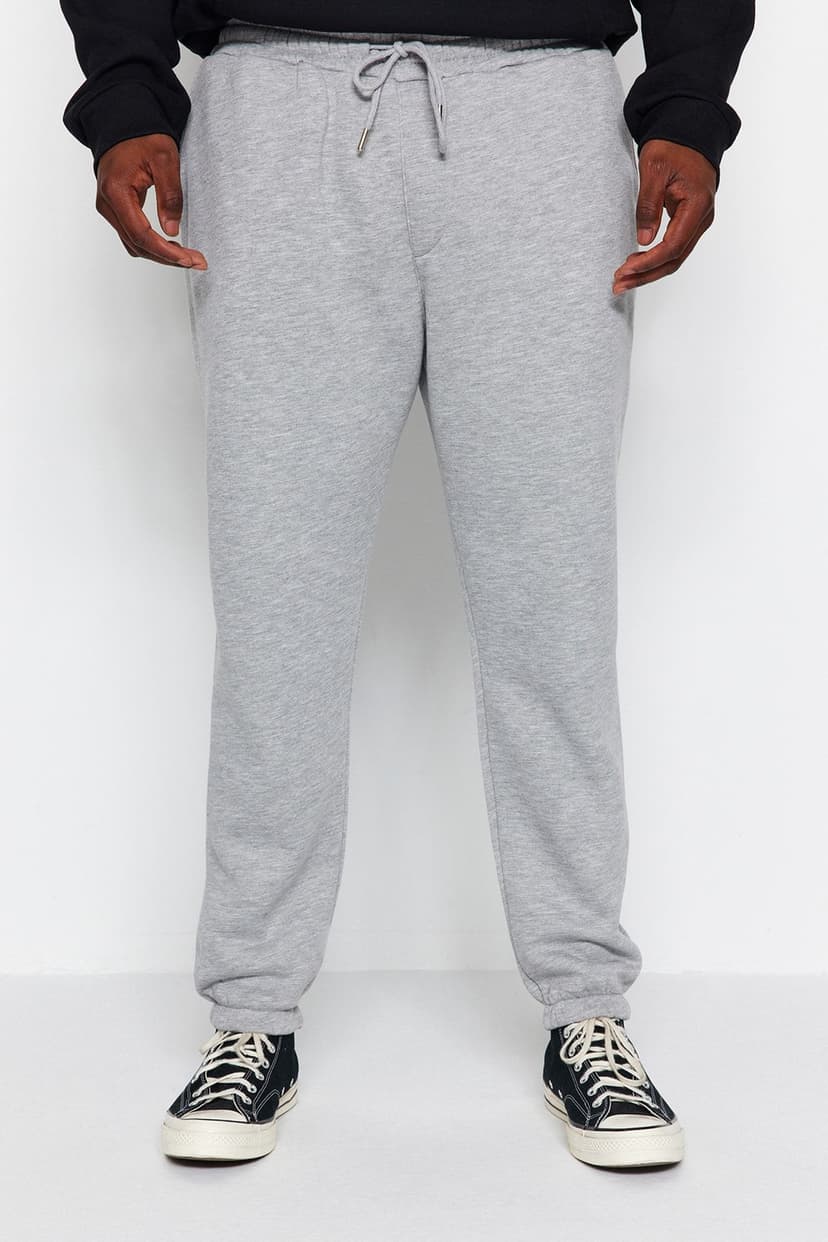 Gri Melanj Büyük Beden Regular/Normal Kesim Jogger İçi Polar/Sıcak Tutan Eşofman Altı