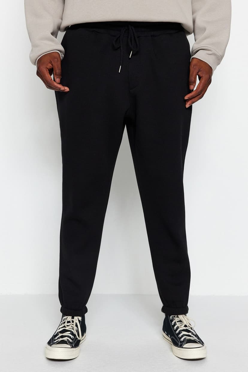 Siyah Büyük Beden Regular/Normal Kesim Lastik Paça Jogger Polarlı Eşofman Altı
