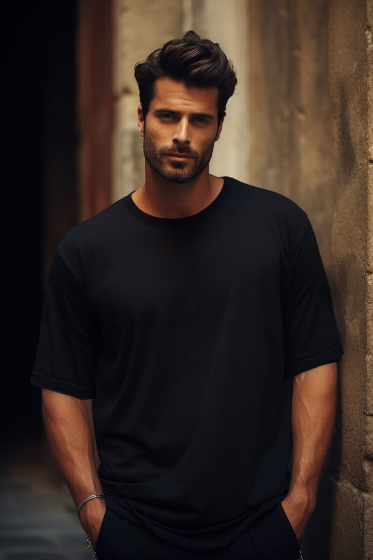 Siyah Basic Bisiklet Yaka Oversize/Geniş Kesim Kısa Kollu T-Shirt