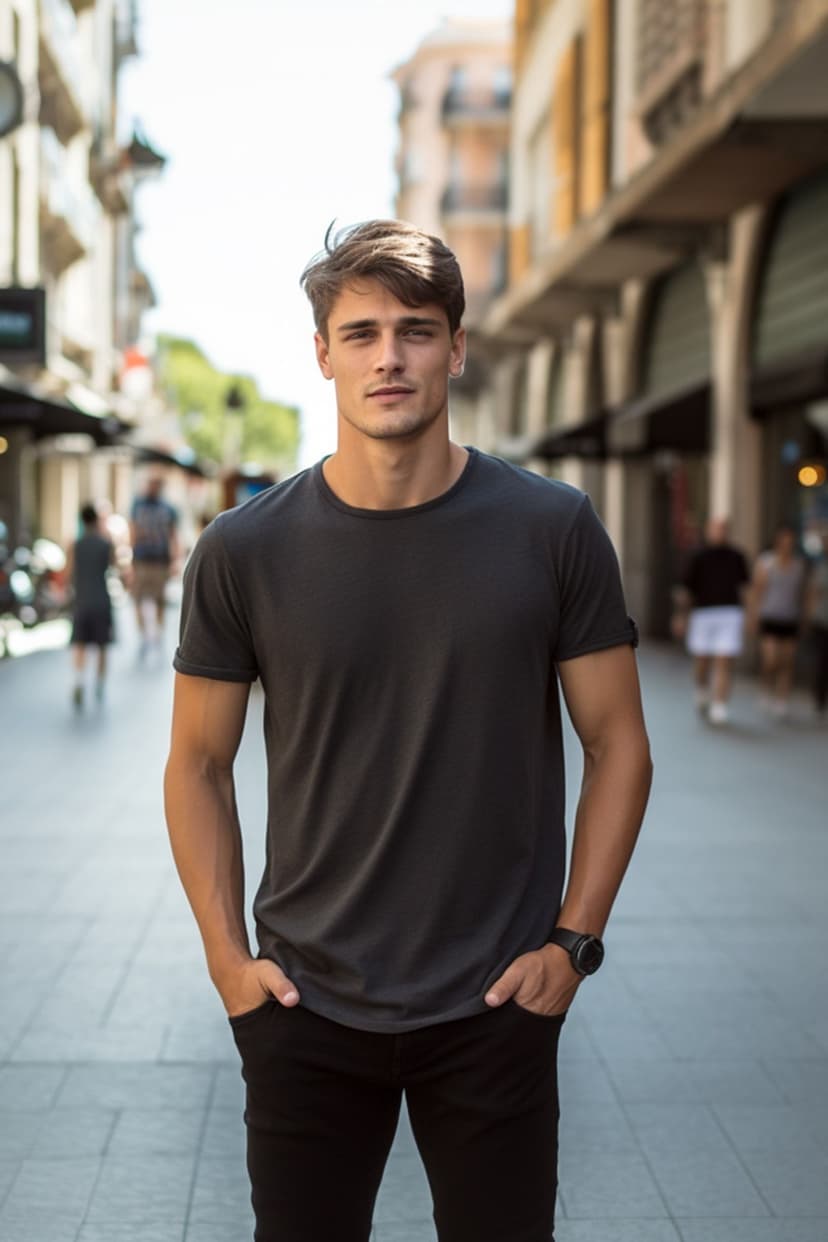 Antrasit Regular/Normal Kesim Basic Kısa Kollu T-Shirt